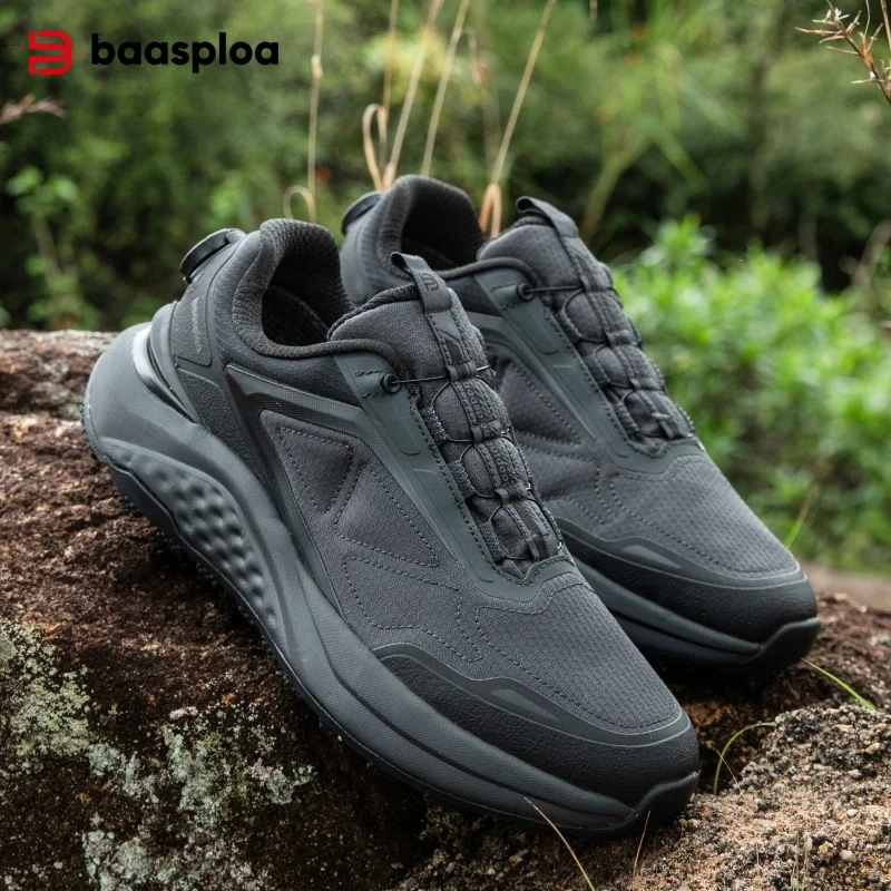 Baasploa Men Trekking shoes Rotating Button Trail Running Shoes Male Comfort Soft Outdoor Sneakers Non-Slip Wear Resistant