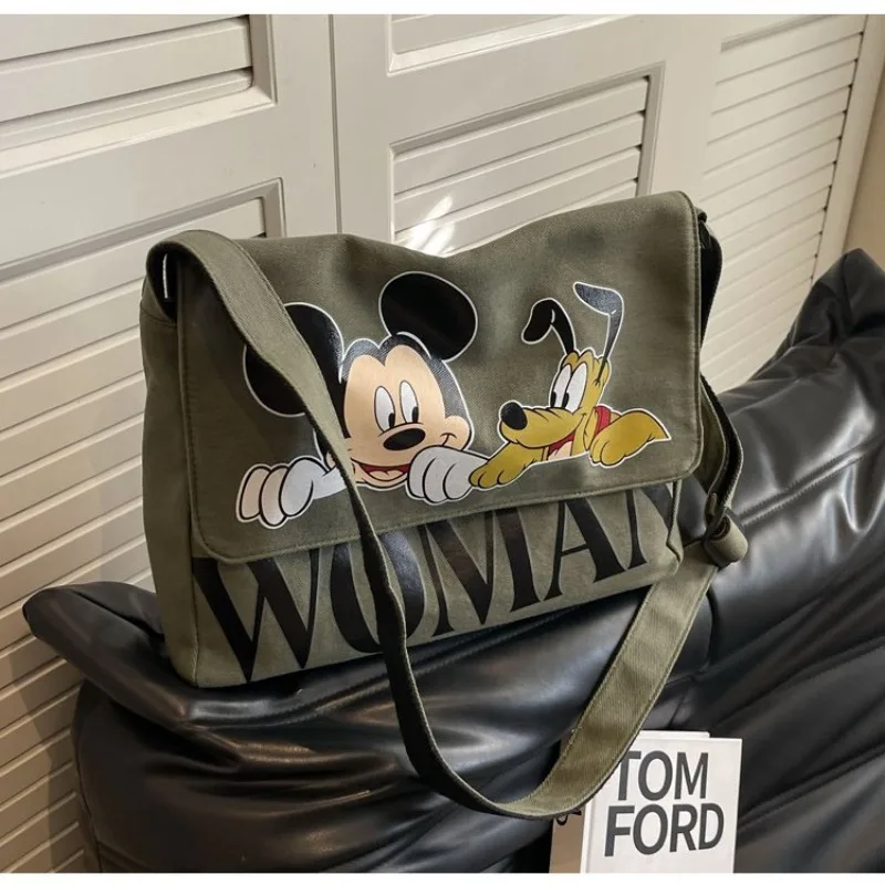 Disney new Mickeycartoon canvasbag for students commuting toclass large-capacity shoulder bag simple and versatile crossbody bag