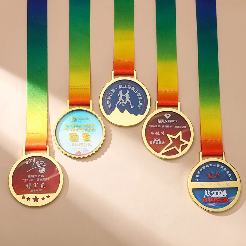 Special Souvenir Gift DIY Crystal Metal Medal Gold Silver Bronze Awards Free Customization LOGO Word Engraving Color Printing