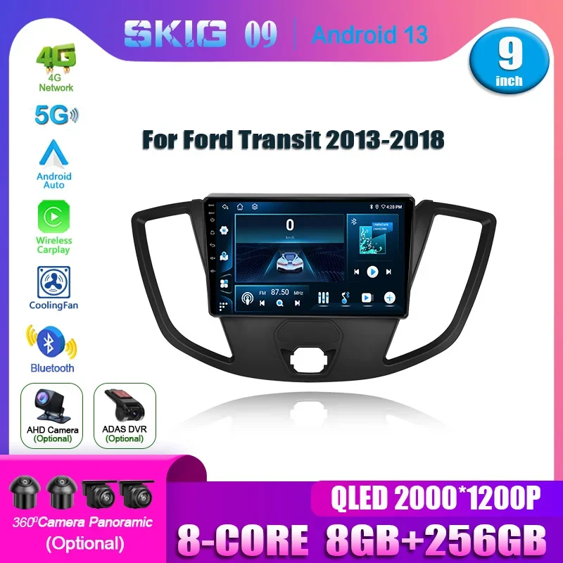 Android 14 For Ford Transit 2013-2018 Car Radio Multimedia Video Player Navigation Wireless CarPlay 4G GPS Touch Screen Stereo