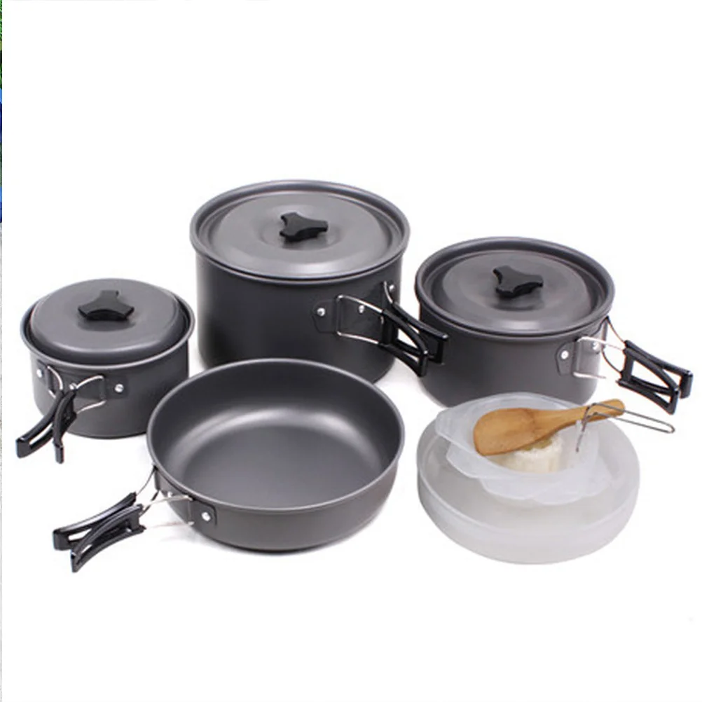 

1 set 1 Set Picnic Cookware Set For 4-5 People Portable Camping Cooking Gear Outdoor Kitchen Tools With Mesh Bag Black