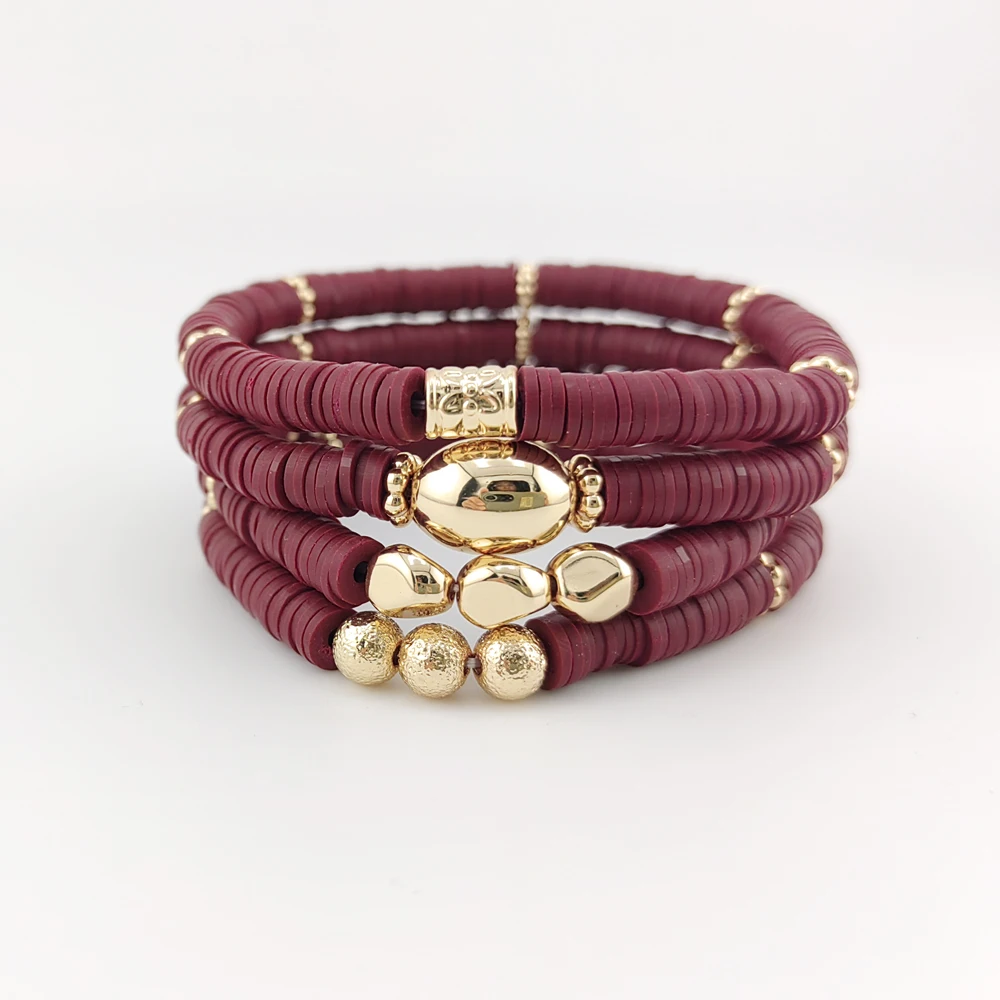 Pulseiras empilháveis Heishi de 4 camadas Mulher 2024 Conjunto de pulseira elástica de inverno novo