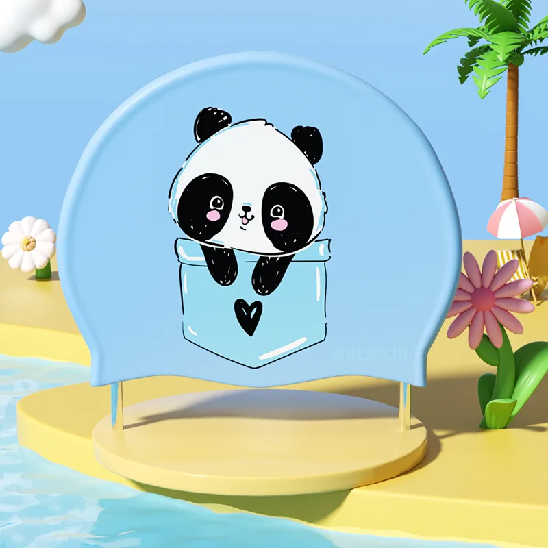 

Children's Silicone Cartoon Swimming Cap Waterproof Girls Professional Ear Protection Swimming Cap for Kids Children