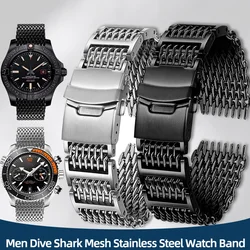 Stainless Steel Watch Band Bracelet 20 22 24mm Men Dive Shark Mesh Metal Replacement Strap for Breitling Omega Seiko Hamilton