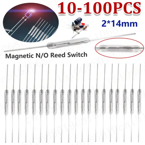 100-10PCS N/O Reed Switch Magnetic Switch 2X14MM Normally Open Magnetic Induction Switch DIY Electronic N/O Switch