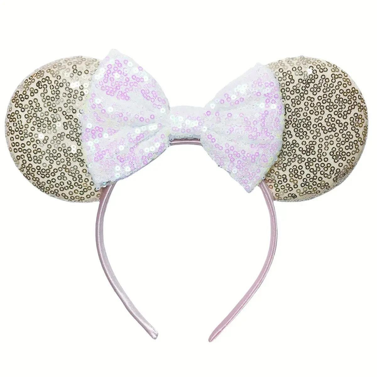 Ziming Hot Sale Gold Mouse Ears Headband For Girls Shinny Sequin Bow Hairband Festival Party Cosplay DIY Hair Accessories