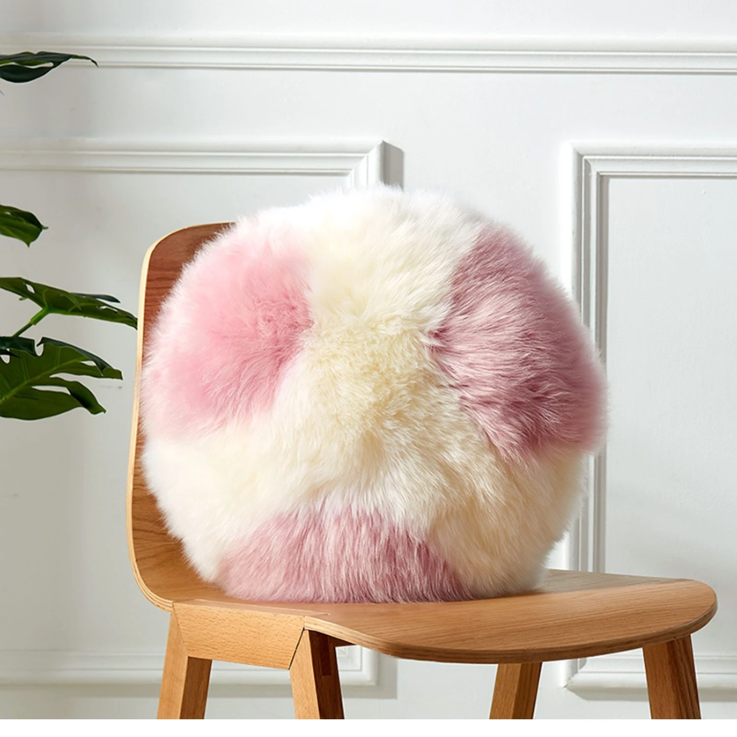 

Wool Pillow round Sofa Cushion Cored Plush Office Nap Pillow Plush Girl Pink