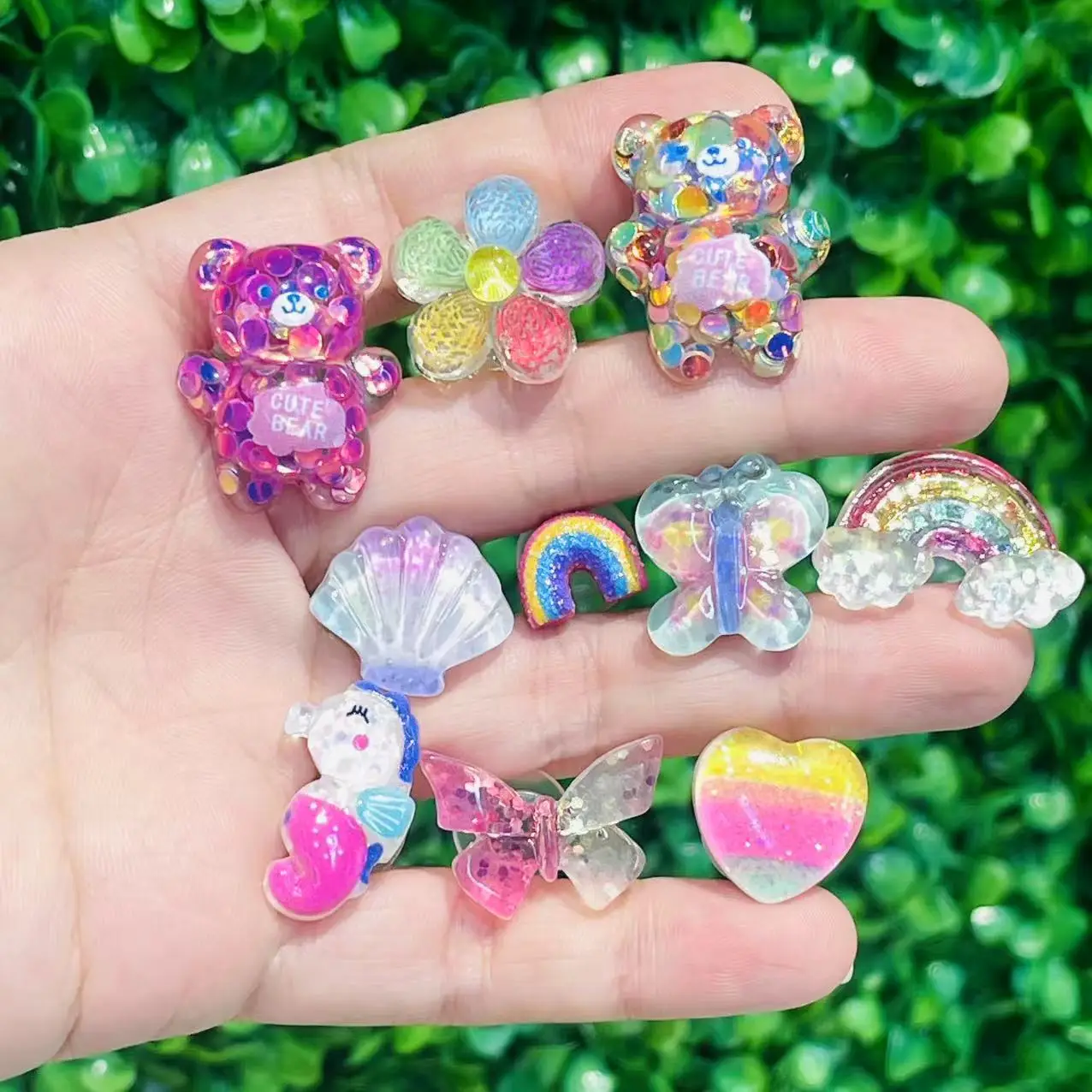 1-10Pcs Cartoon Sequins Seahorse Flower Shell Bear Resin Shoe Charms Garden Shoes Button Slipper Accessories For Clogs Pins