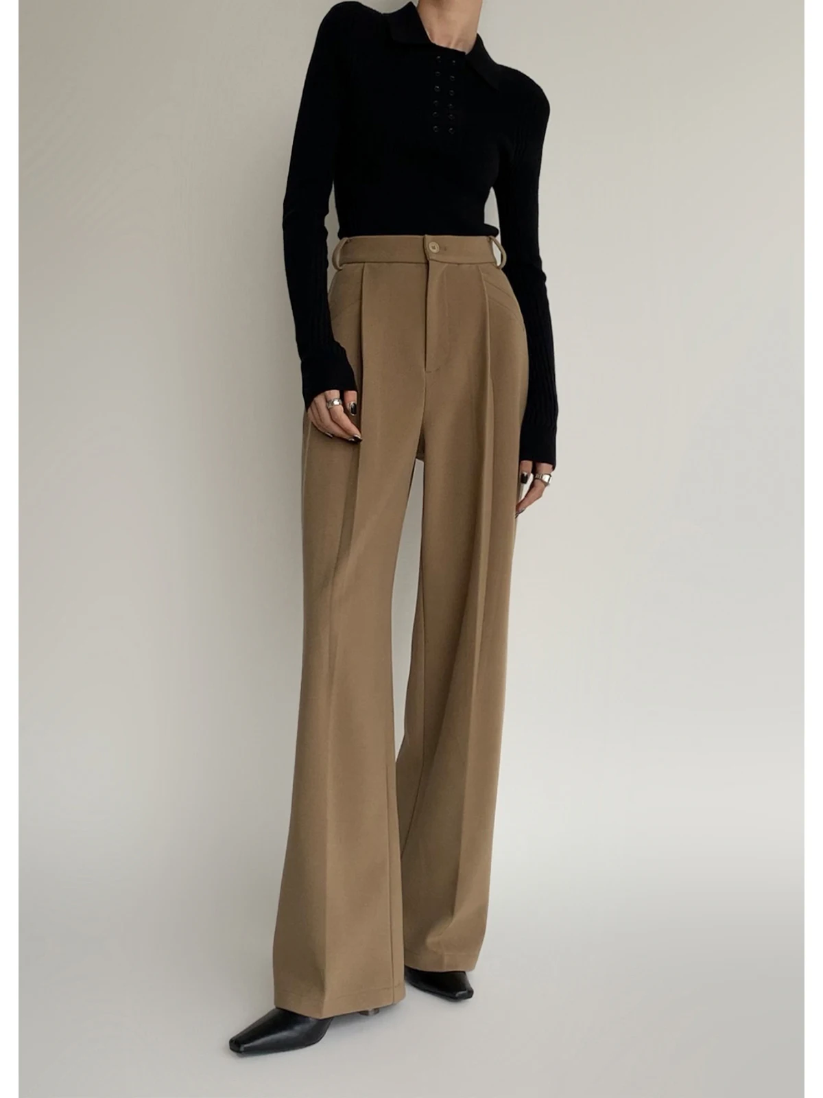 

High Waist Wool Wide Leg Suit Pants for Women Bla Straight Cut Ele Feel Autumn Winter New Arrival Commute Sle