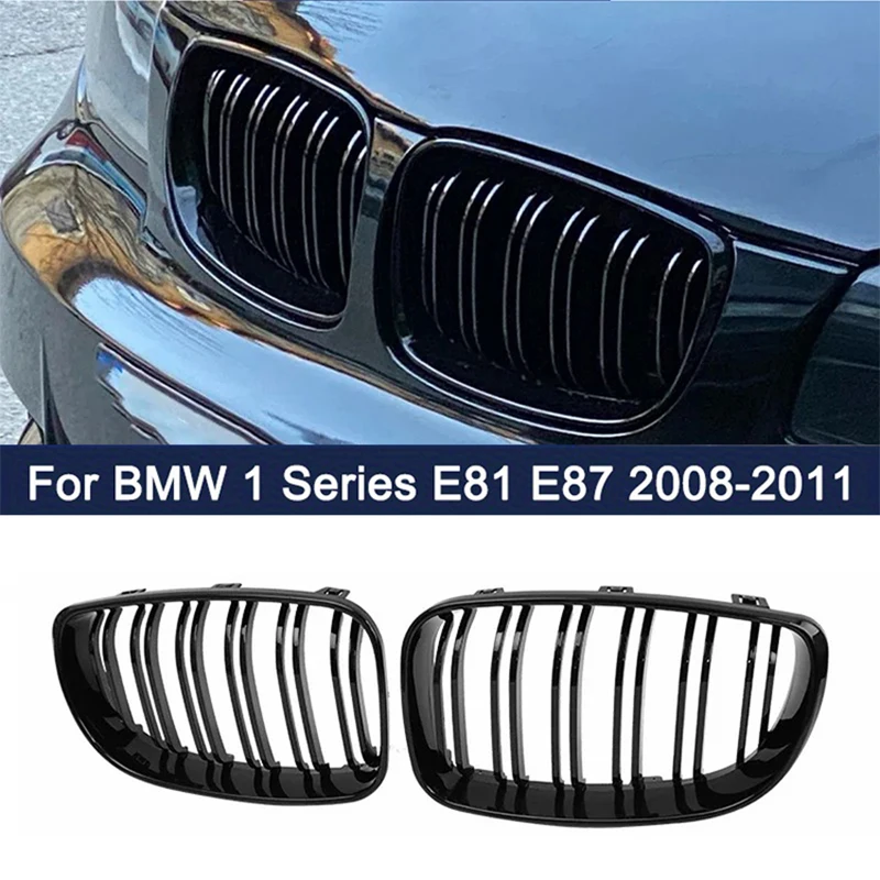 

2pcs/Suitable for BMW E81 E87 2008-2011 front bumper double kidney grille,/racing style grille, bright black car replacement par