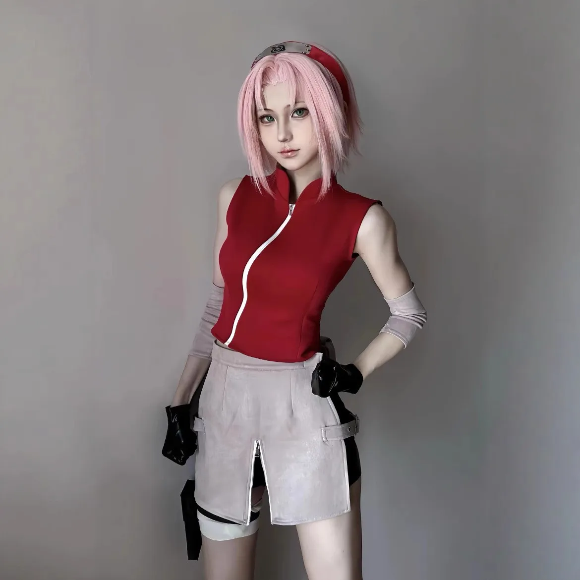 

Anime Ninja Sakura Haruno Cosplay Costume Wig Combat Uniform For Women Shippuden Halloween Carnival Party Dress Up