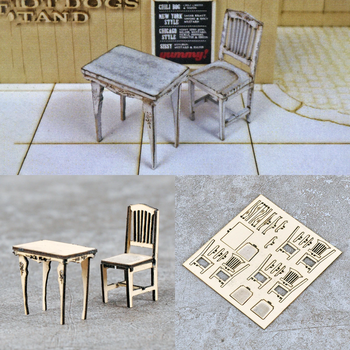1:32 1/35 Scale Model Kit Building Material Antique Stool Chair Table Tea Table Coffee Table Sand Table Diorama Miniature Suits