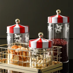 Glass Candy Jar with Ceramic Cartoon Lid, Coffee Bean, Transparent Grain, Round Seal Pot, Christmas Small Gift Bottle