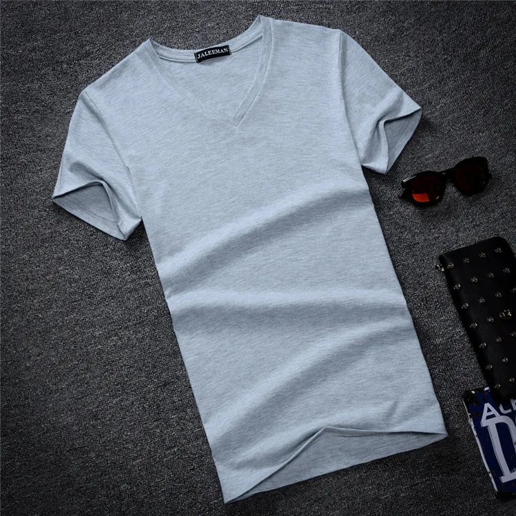 Fashion Summer Men T Shirt Cotton V Neck Short Sleeve Fitness Tshirt Solid Men Tee Tops Casual Mens Streetwear Plus Size S-5XL