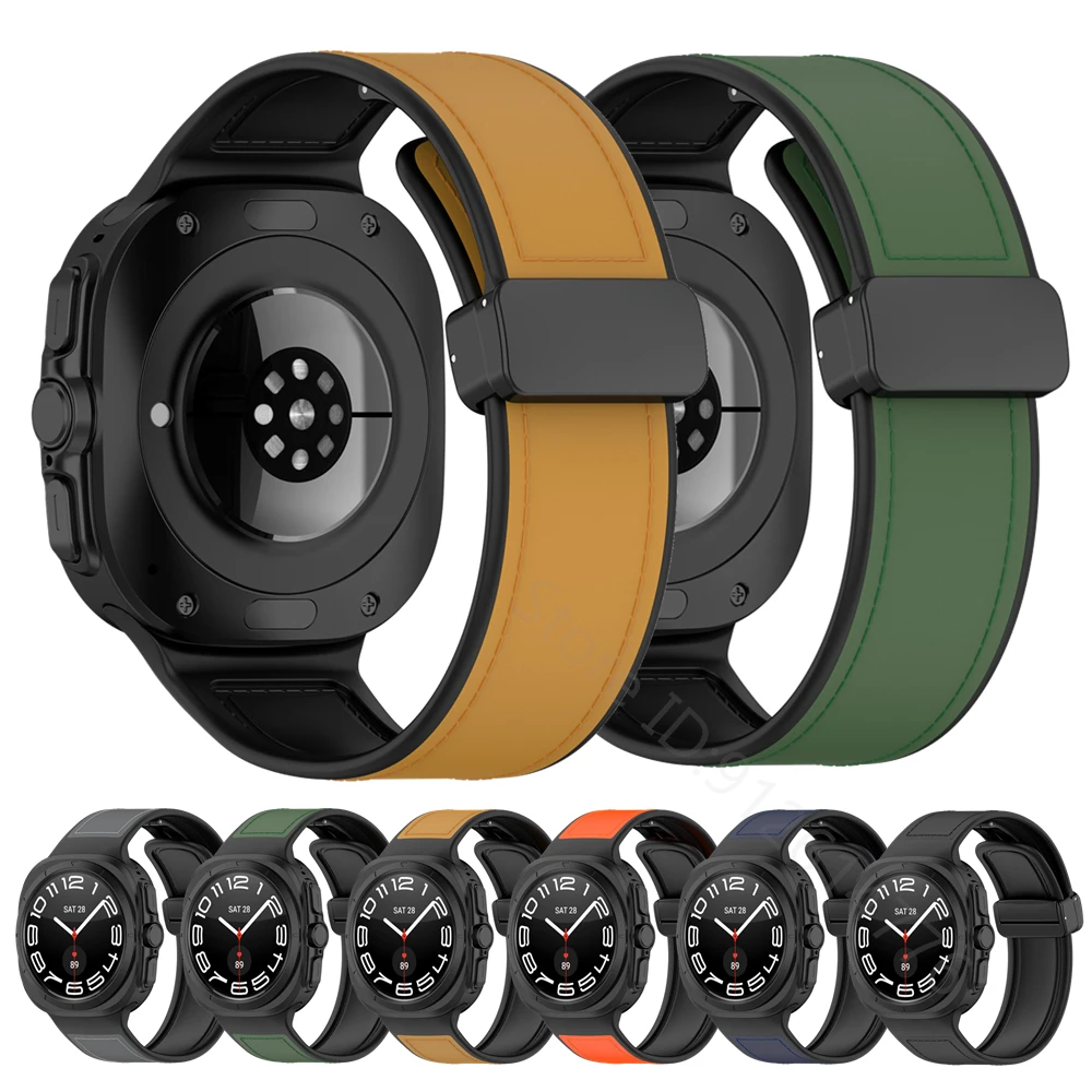 Leder-Silikon-Armband für Samsung Galaxy Watch 7 Ultra 47 mm, Magnetarmband, Armband für Galaxy Watch 7 Ultra Band