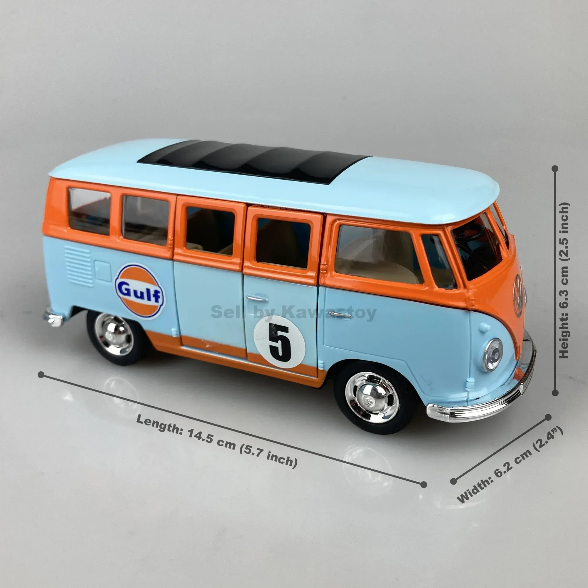 CCA 1:30 VW T1 Samba Bus Transporter Van Gulf Blue Alloy Diecast Model Toy with Decoration Base VW Official Licensed Product