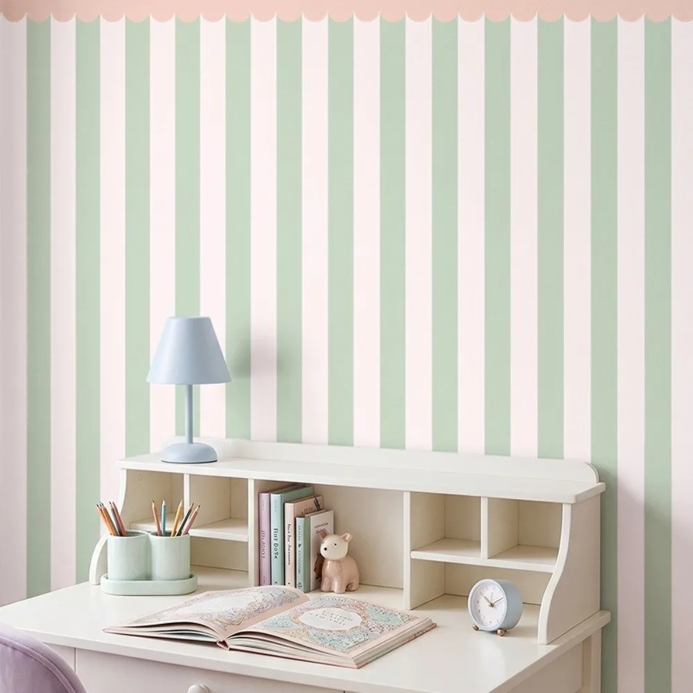 Self-Adhesive Half Wall Wallpaper Scalloped Border Waterproof Wall Stickers Striped Pattern Wall Decals Indoor Home Decor