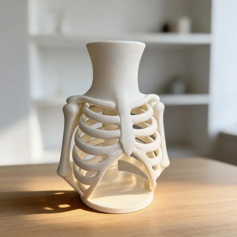 Weiße 3D-gedruckte Skelett-Brustkorbe-Vase, einzigartiges Gothic-Design, perfekt für Halloween-Heimdekoration, Geschenk für Gothic-Liebhaber. – Detail 14