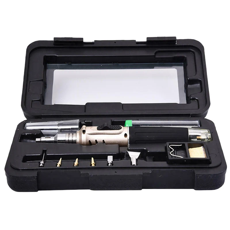 A98U HS-1115K 10-In-1 Multifunction Gas Soldering Iron Case Set Lighter Spray Set Welding Equipment