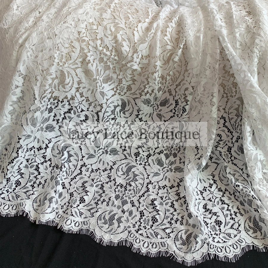 150CM Wide High Quality Allover Florals Off White Eyelash French Lace Fabric 1Piece=1.5x3M 2022