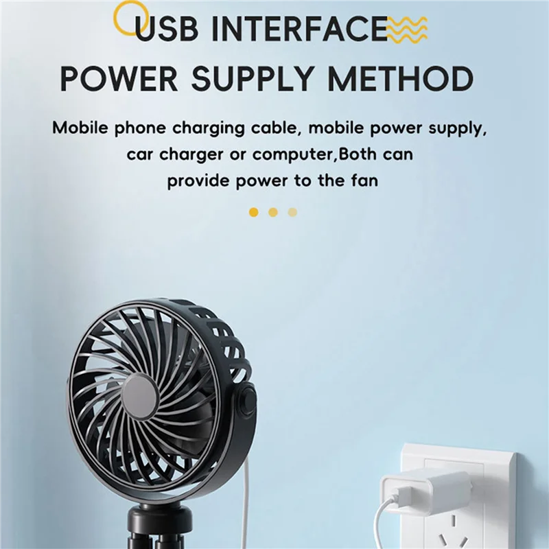 ABZV-2X Octopus Fan, Desktop Camping Fan, USB Rechargeable Tripod Fan, With Light Fan Black