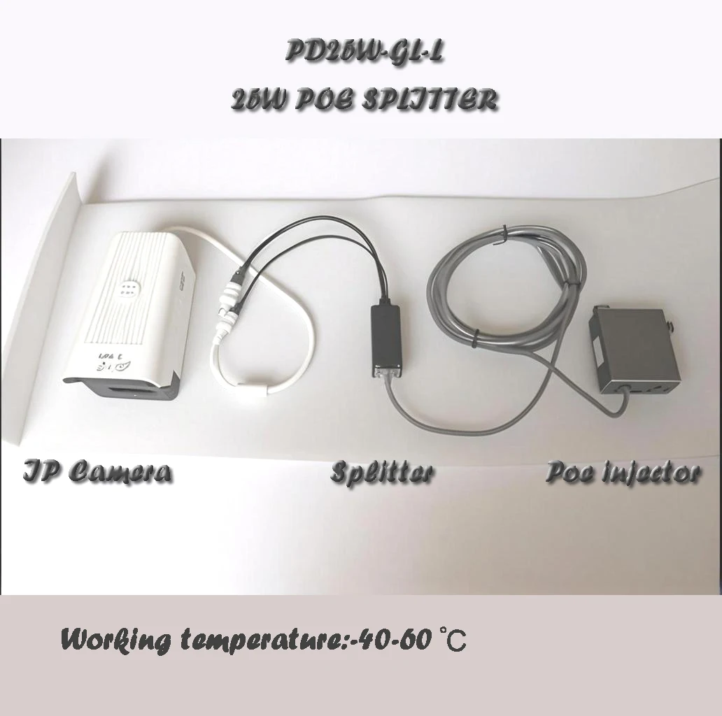 

PD25W-GL-L 25W industrial POE splitter with 5521 male plug|port isolation|alloy housing|match -40-60℃ environment