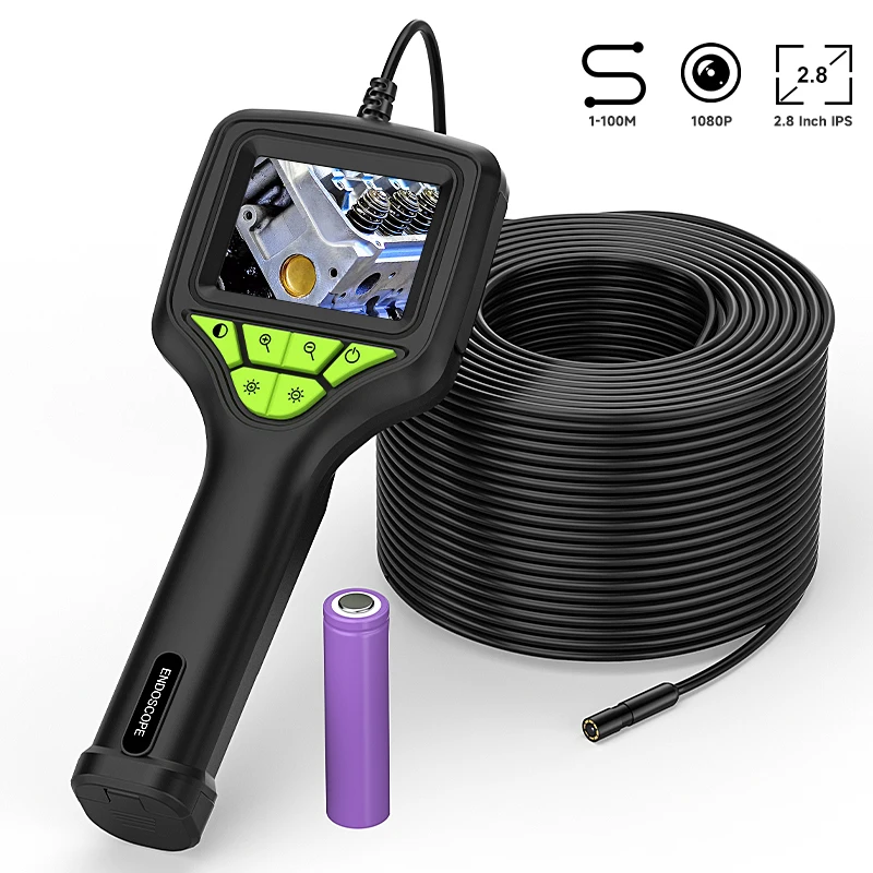 2,8'' IPS Bildschirm Endoskop Kamera 2M-100M Kabel HD1080P 8MM Sonde Kanalisation Rohr Inspektion Endoskop LEDs abnehmbare 2600mAh Batterie
