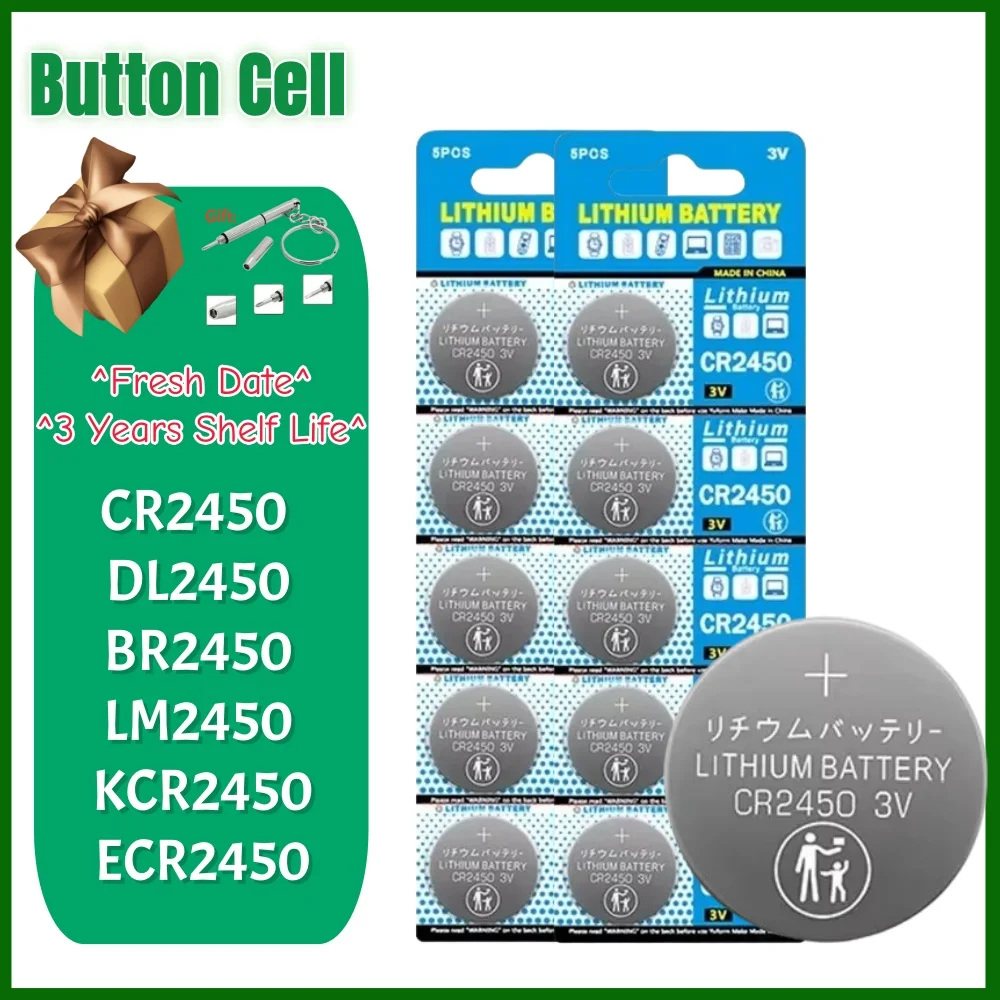 2-60PCS CR2450 3V Lithium Battery DL2450 BR2450 LM2450 KCR5029 For Toy Car Key Remote Control Watch LED Light Button Coin Cells