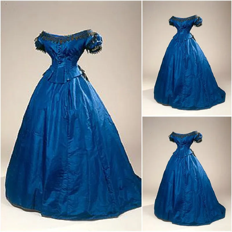 18 Century Civil War Southern Belle Gown evening Dress Victorian blue day dresses scarlett dress