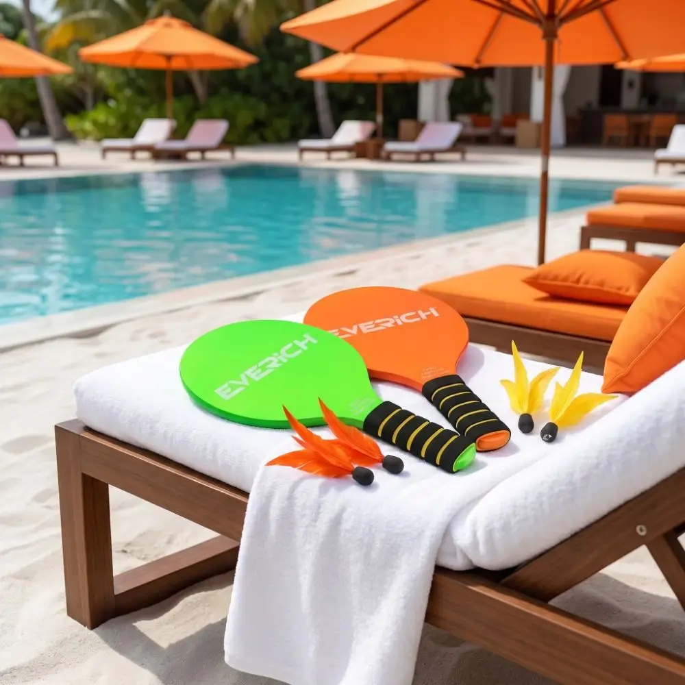 Non Slip Handle Beach Paddle Set Wrapped Grip Colorful Wood Paddle Kit Round Paddle Comfort Hold Beach Racket Set Backyard Play