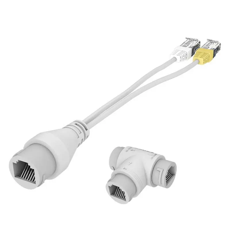 A64K 2-In-1 POE Camera Simplified Cable Connector Splitter Cable Connector Three-Way RJ45 Head POE Camera Install Adapter