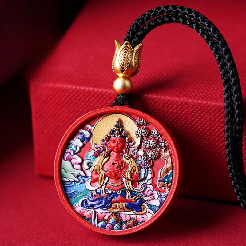 Pendentif Saint Patron du Bouddha Natal Thangka, Cinabre Peint