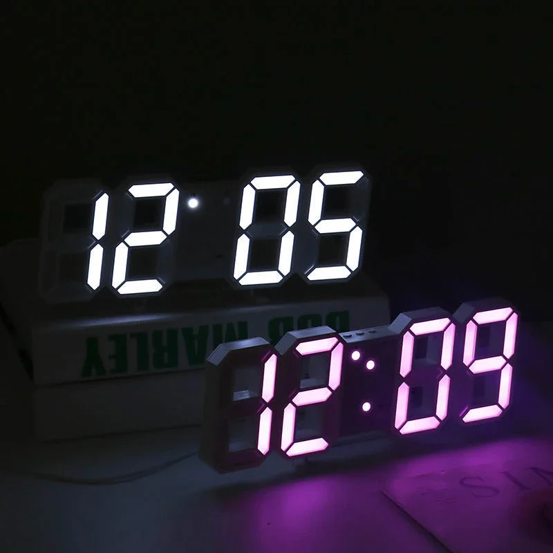 LED Digital Wall Clock 3 levels Glowing Night Mode Brightness Alarm Clock Wall Hanging For Home Living Room decor