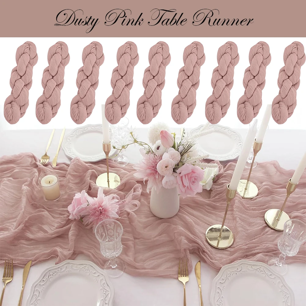 Camino de mesa de tela de queso rosa polvoriento, camino de mesa de tela de gasa bohemia rústica, decoraciones para fiesta de cumpleaños, despedida de soltera y boda
