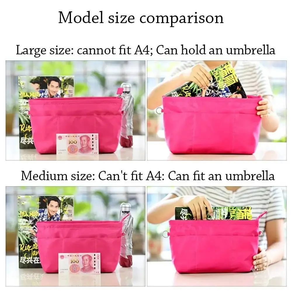 Vintage Kosmetik-Organizer, Einsatztasche mit Reißverschluss, Aufbewahrungstaschen, Handtasche mit mehreren Taschen, einfarbig, multifunktionale Innentasche für Damen