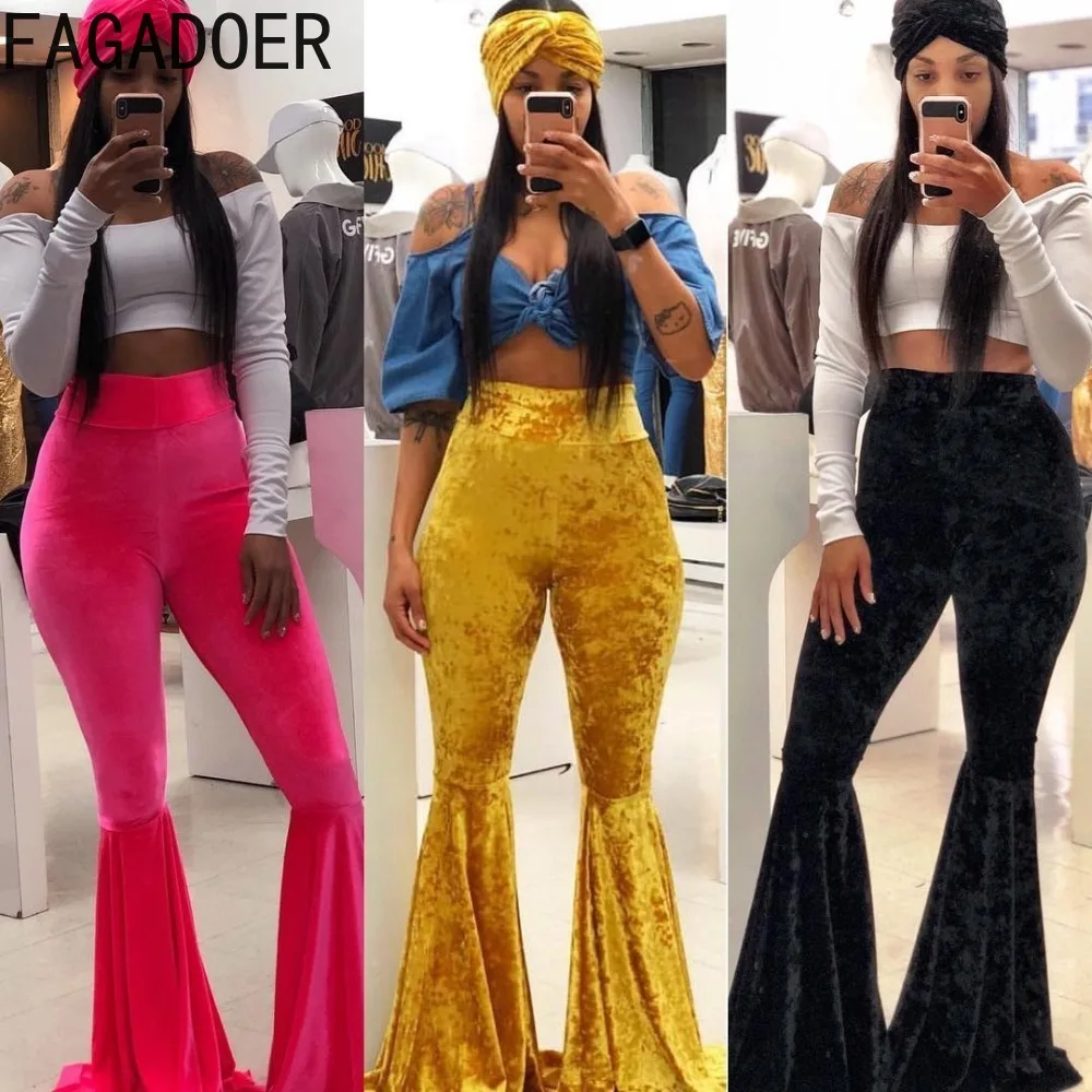 

FAGADOER Fashion Y2K Velvet Skinny Flared Pants Women Elastic High Waist Matching Streetwear Spring New Candy Color Bottoms 2024