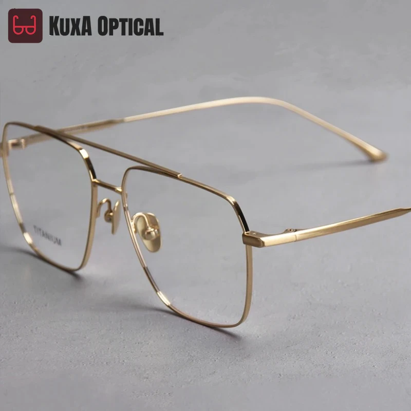 

KUXA Pilot Optical Glasses Man Pure Titanium Eyewear Myopia Eyeglasses Anti-Reflection UV Prescription Large Size Glasses Frame