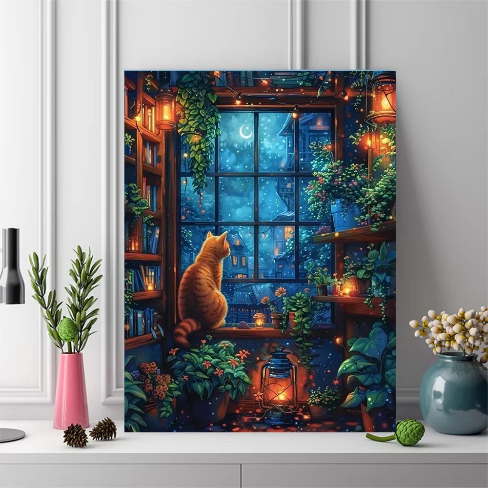 

Cat Landscape Window 500/1000/1200/2000 PCS Jigsaw Puzzles Family Challenging Activity Games for Gameroom Bedroom Gifts