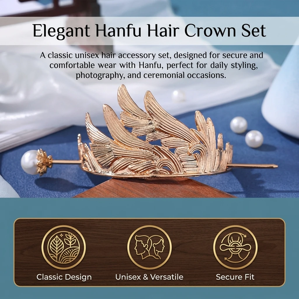 Chinese Style Hair Crown Set Alloy Unisex Hanfu Hair Accessories Metal Crystal Hair Stick Chinese Style Cosplay Parties Tiaras view 5