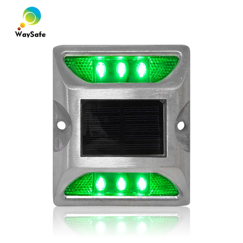 Road Construction Aluminum LED Flashing Light Dual Sides Green Color Solar Power Road Stud