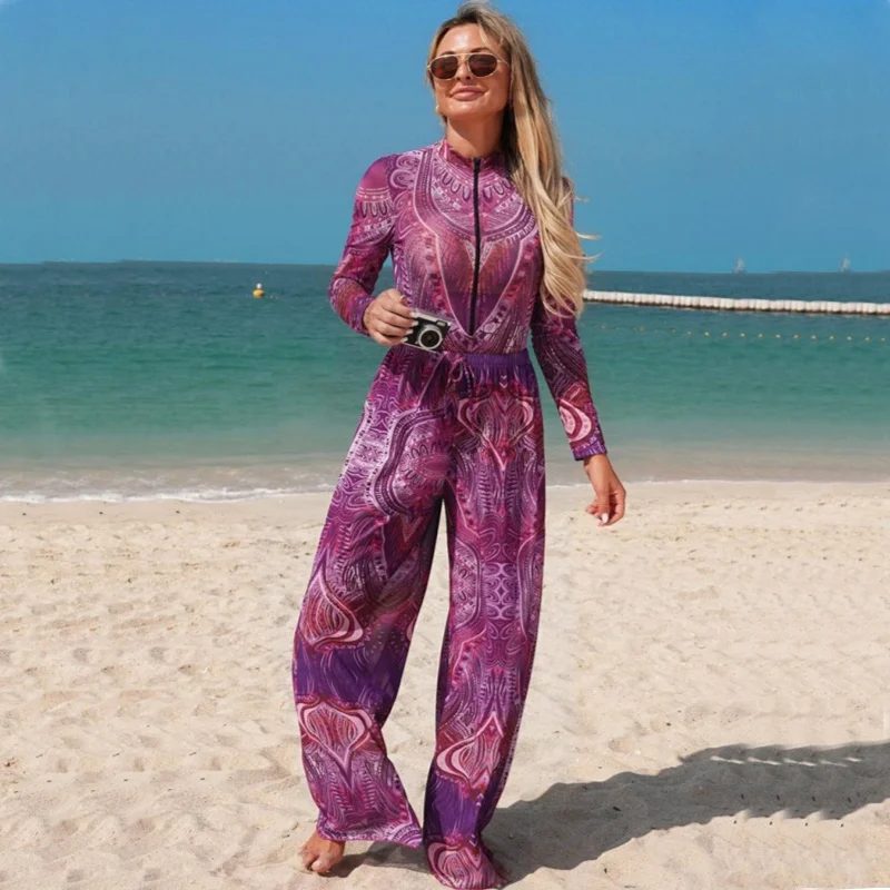 2026 Swimwear 1 Piece High Neck Swimming Costume Women Swimsuit Beach Dress Pants Bottoms Sports Rashguard Bathing Padded Ladies
