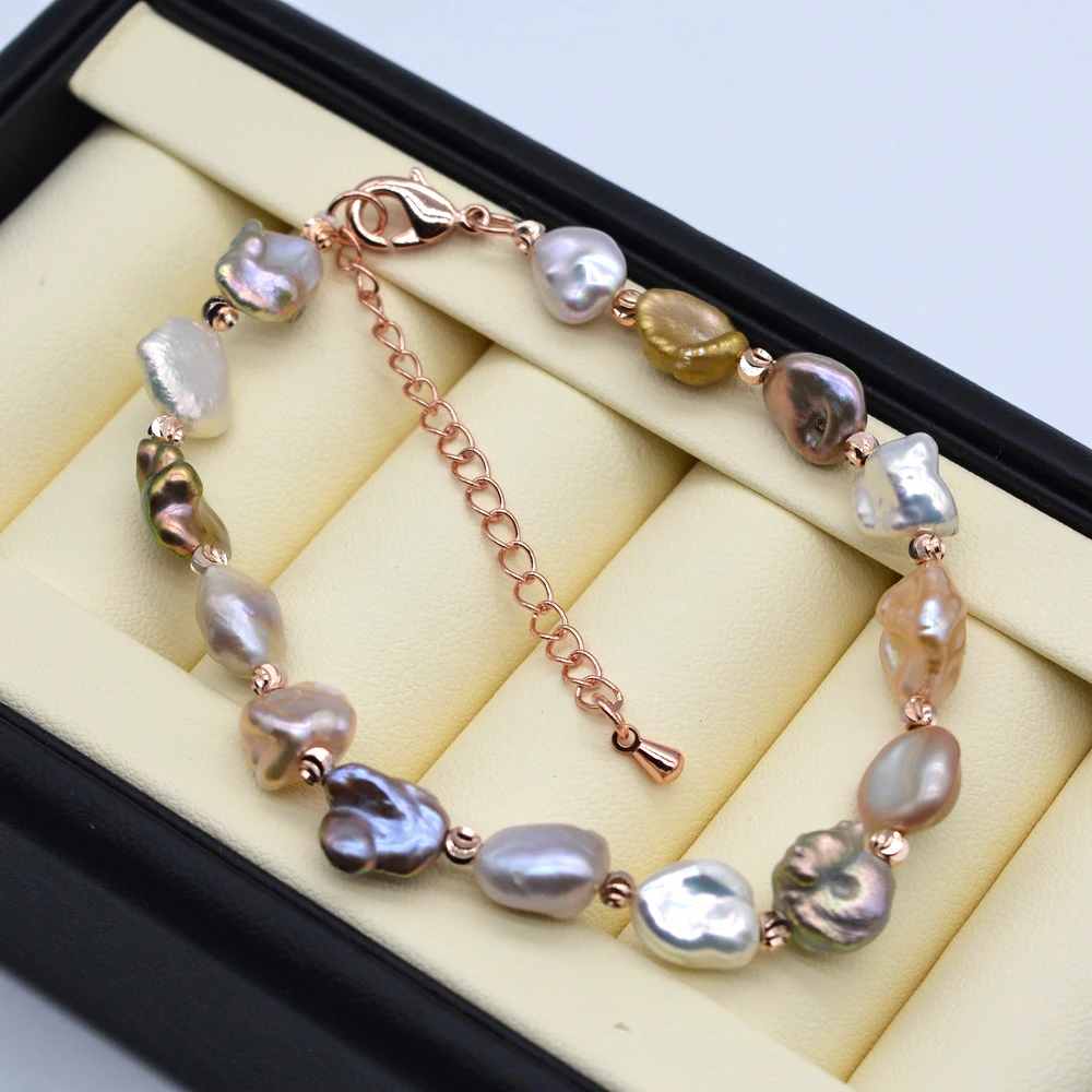 Real Color Baroque Bracelet Irregular Shape Natural Pearl Rose Gold Accessory Women\'s Bracelet