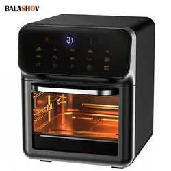 Freidora de aire eléctrica 10 L Horno de convección de gran capacidad Freidora sin aceite Cocina 360 ° Electrodomésticos con ventana visible para hornear