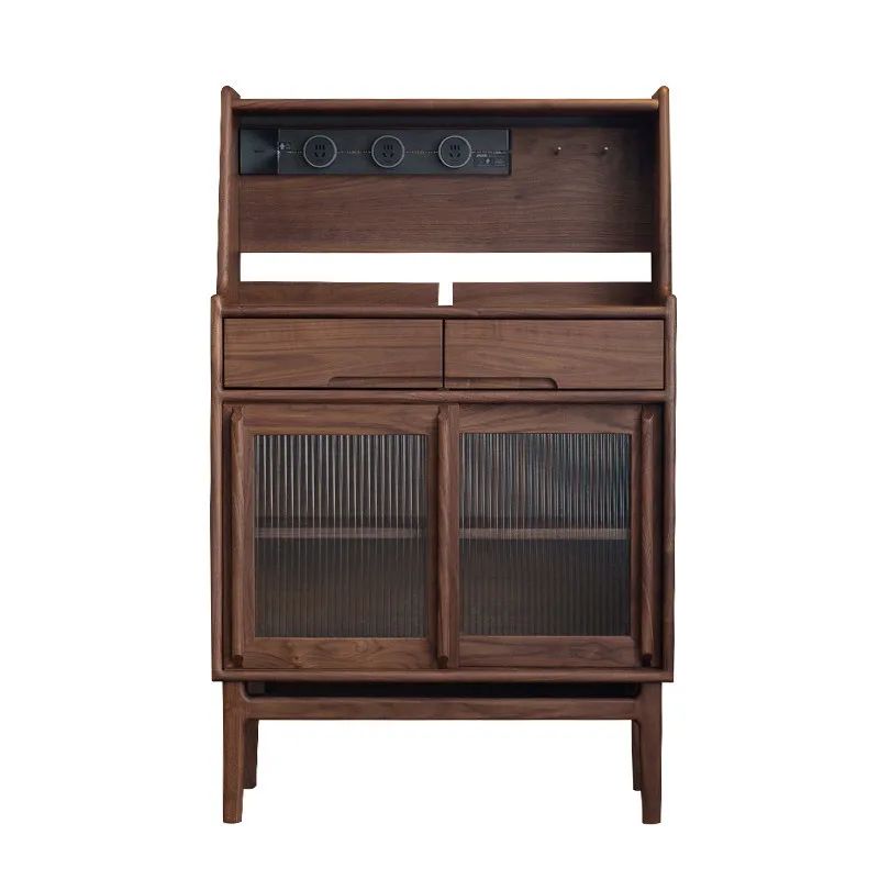 

Simple modern living room tea cabinet all solid wood with lamp Changhong glass counter