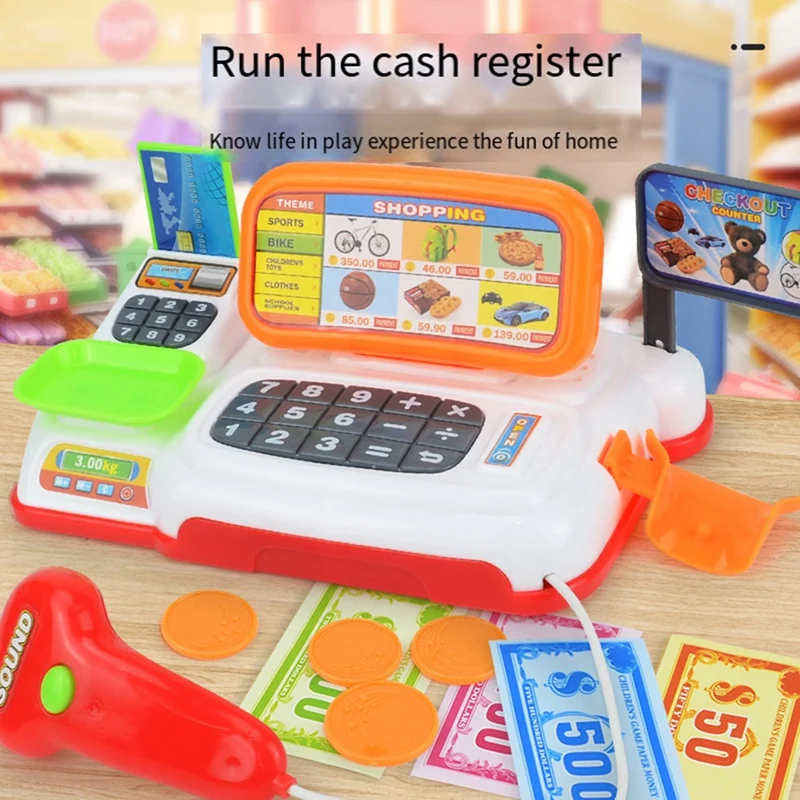 Simulation Cartoon Supermarket Cash Register Toy Home Appliance Series Children Play Home Electric Lighting Register