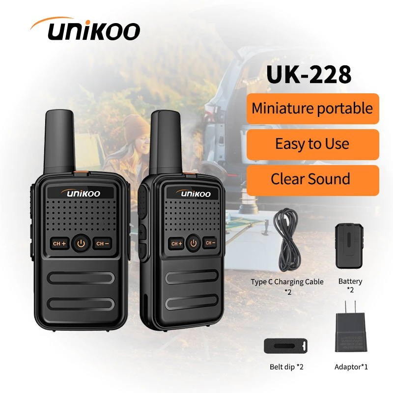 UNIKOO UK228 Walkie Talkie 2 pcs Mini Size Portable Handheld Radio Wireless Set Twol Way Radio Station Comunicador Transceiver