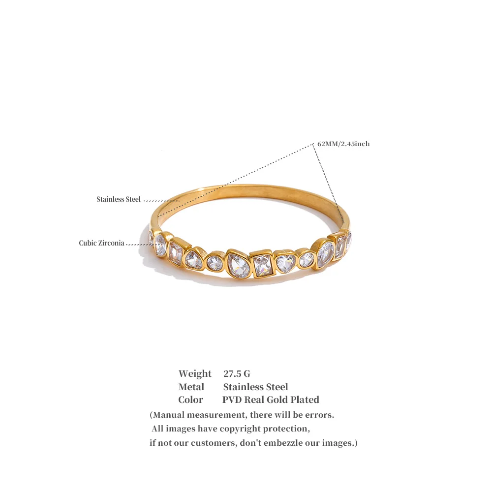 Yhpup 62mm Hochwertiger Edelstahl Zirkonia Goldenes Armband Armreif Neuankömmling Zarter Bling Handgelenkschmuck Wasserdicht – Detail 1