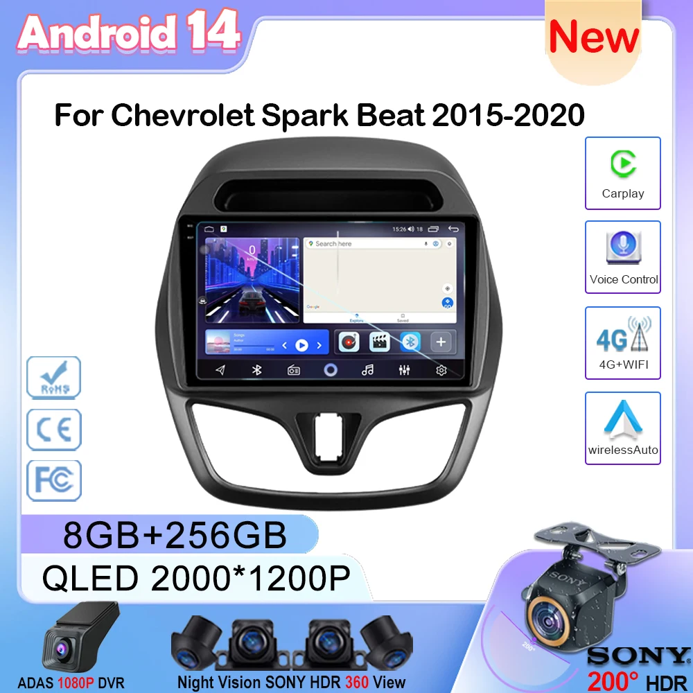 Android 14 For Chevrolet Spark Beat 2015-2018 Car Stereo Unit Multimedia Radio Video Player GPS Wireless Carplay Android Auto 4G