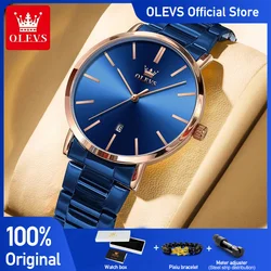 OLEVS Orologi da uomo Classico semplice orologio al quarzo originale per uomo Orologio da polso impermeabile in acciaio inossidabile Data di tendenza della moda