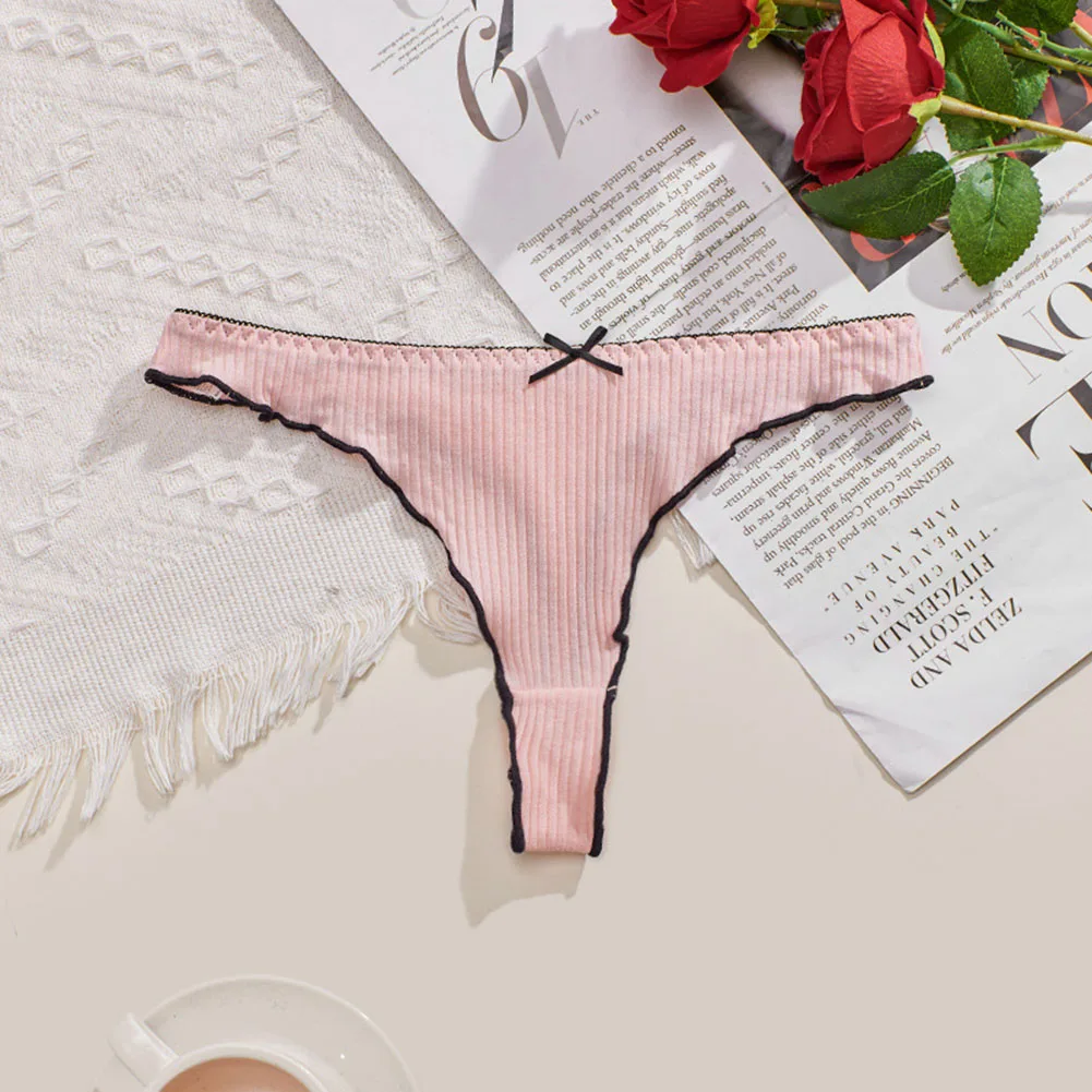 Sexy Women Low Rise Bow G-string Ultra-Thin Underpants Elastic Thong Solid Briefs Female Breathable Underwear Seamless Lingerie